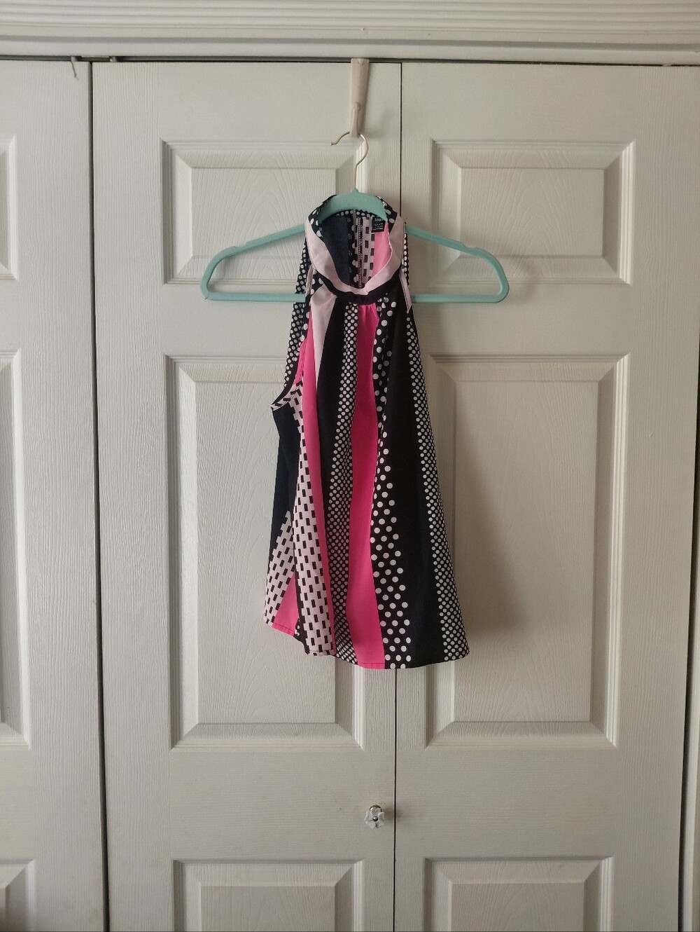 Women's' Pink and Black Striped Halter Top